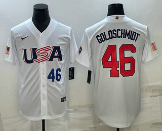 Men%27s USA Baseball #46 Paul Goldschmidt Number 2023 White World Baseball Classic Stitched Jersey